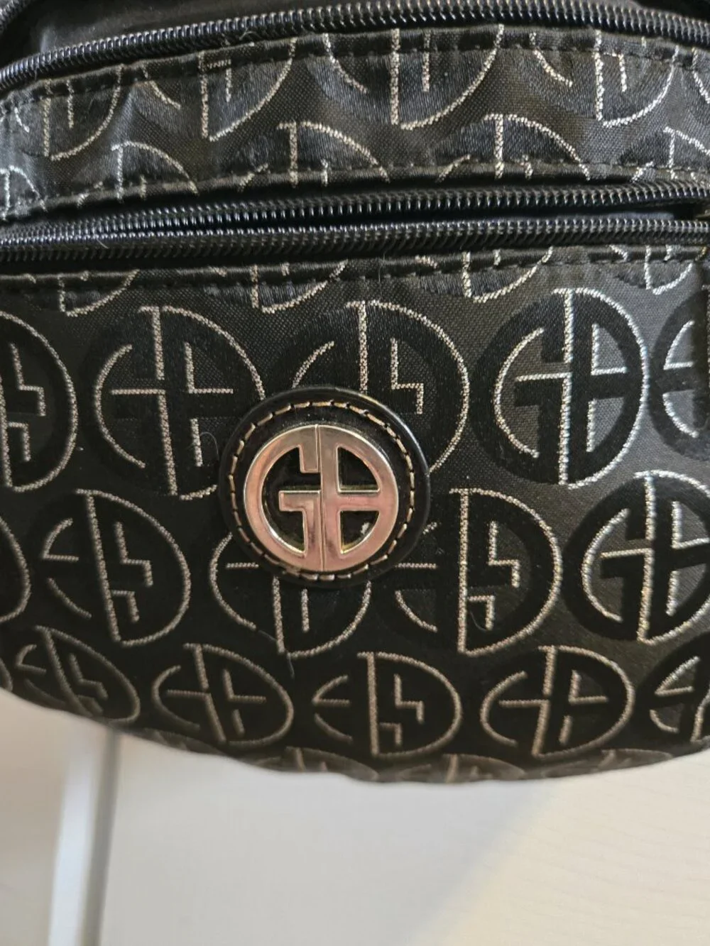 Giani Bernini Black with Silver Logo-Print Hobo Shoulder Bag